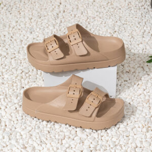 Premium Solid Summer Sandals - Light Brown, 8.5