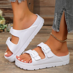Premium Solid Summer Sandals - White, 10