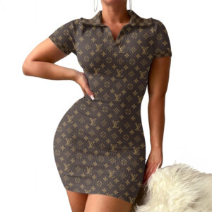 LV | Premium Ribbed Polo Short Sleeve Bodycon Mini Dress DSM263-LV-HYT-NN-11072502